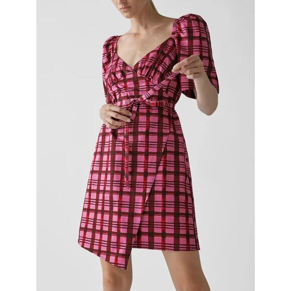 BAUM UND PFERDGARTEN NEW $229 Mini Length Wrap Dress Pink Plaid EU 38 / US 8 - Picture 3 of 5